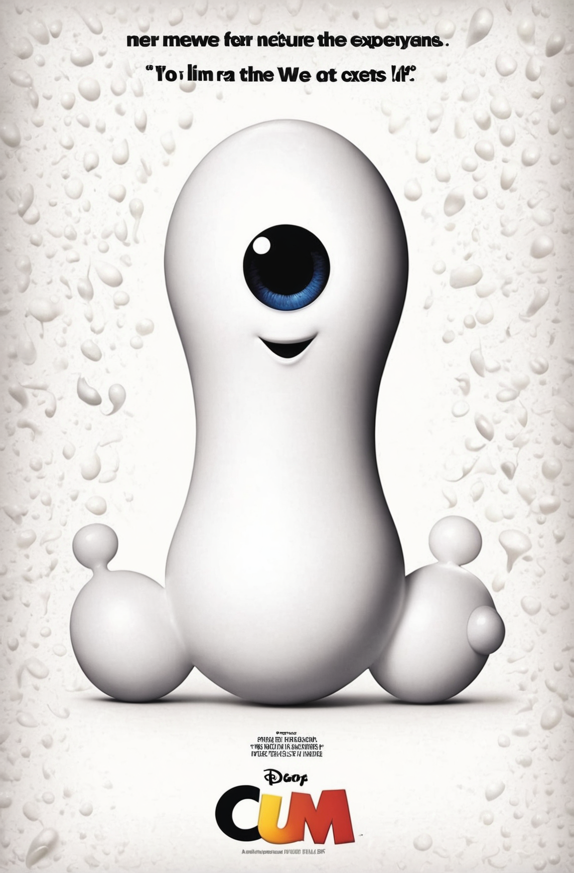 Movie Poster of a Rated-R Pixar Movie called "CUM", Pixar Animation, Sperm Figure